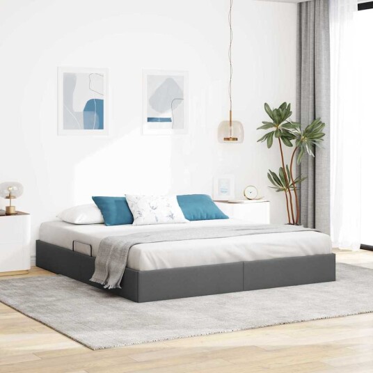 vidaXL Seng med Oppbevaring med lagring Mørkegrå 193 x 203 cm Stoff vidaXL Seng med Oppbevaring med lagring Mørkegrå 193 x 203 cm Stoff