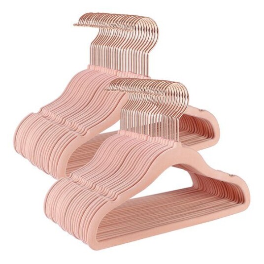 Barnekleshengere med fløyel 50 pk   pastellrosa kleshengere med 360° roterbare kroker