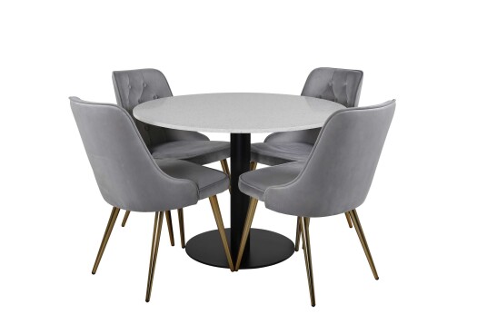Venture Design Razzia & Velvet spisegruppe Hvit/svart 4 st stoler & bord 106 cm
