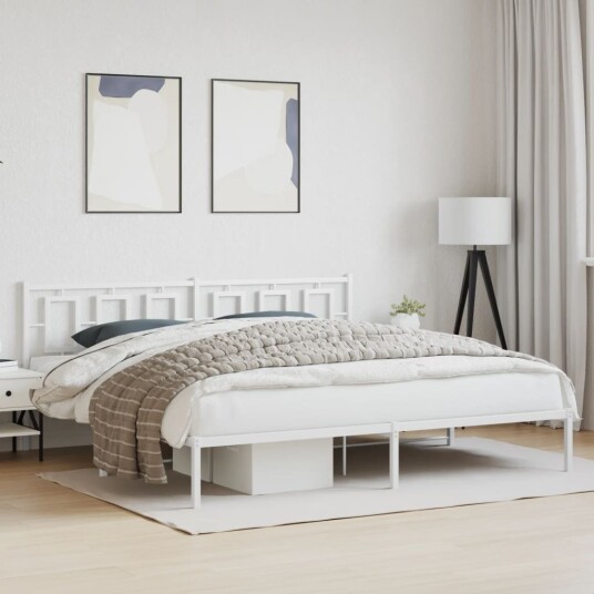 Sengeramme i metall med hodegavl hvit 193x203 cm Sengeramme i metall med hodegavl hvit 193x203 cm