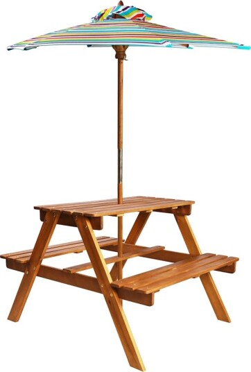 vidaXL Barnepiknikbord med parasoll 79x90x60 cm heltre akasie