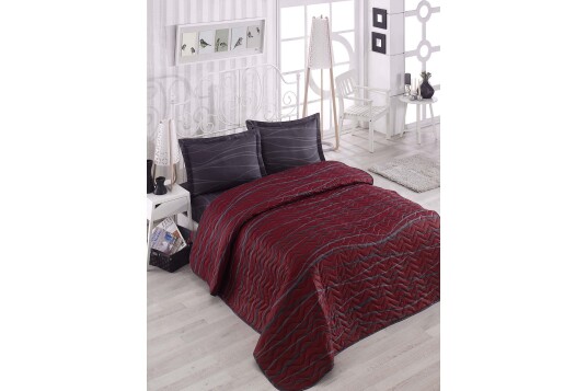 Eponj Home Sengeteppe Dobbelt 200x220+2 Putetrekk Quiltet Rød/Antrasitt