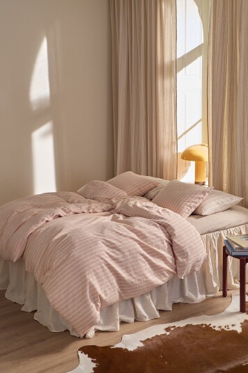 Ellos Home Sengesett Elly Stripe i resirkulert halvlinne 2 eller 3 stykker Rosa