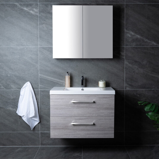 LIND LUXURY 80 GRÅ BADEROMSMØBEL M/ENKEL SERVANT & SPEILSKAP
