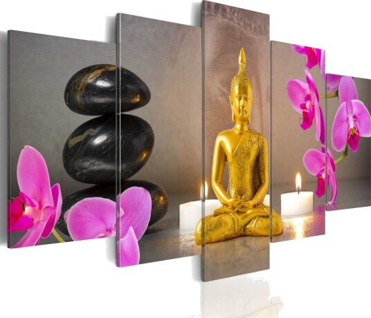Bilde Golden Buddha And Orchids 100x50 Artgeist sp. z o. o.