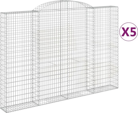 vidaXL Gabionkurver buede 5 stk 300x30x200/220 cm galvanisert jern
