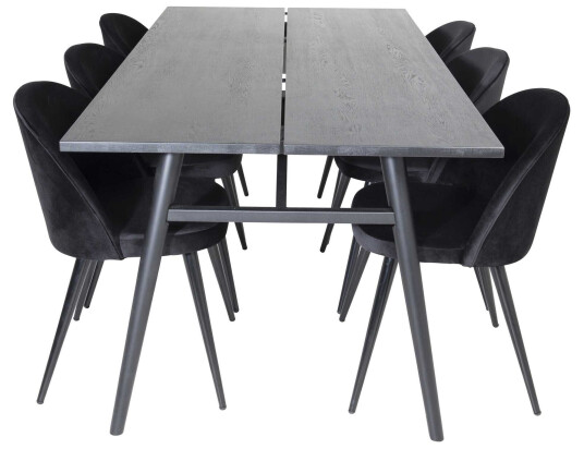 Venture Design Sleek & Velvet spisegruppe Svart/svart 6 st stoler & bord 195 x 95 cm