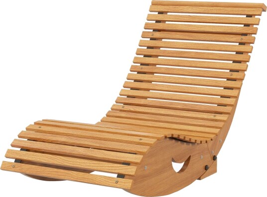 Ergonomisk gyngestol i teak med spissbeskyttelse for balkong
