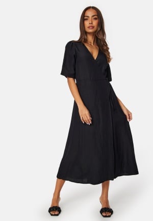 BUBBLEROOM Linen Blend Wrap Dress Black 2XL