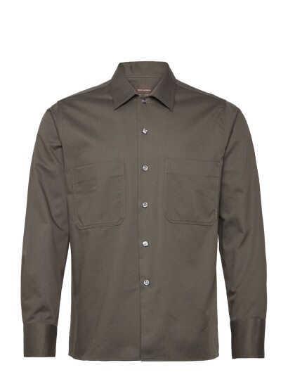 Oscar Jacobson Straight Fit Bowling Collar Shirt   Khaki green   XXL