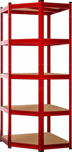 Kraftig rød hjørnehylle 180x70x40cm 875kg kapasitet