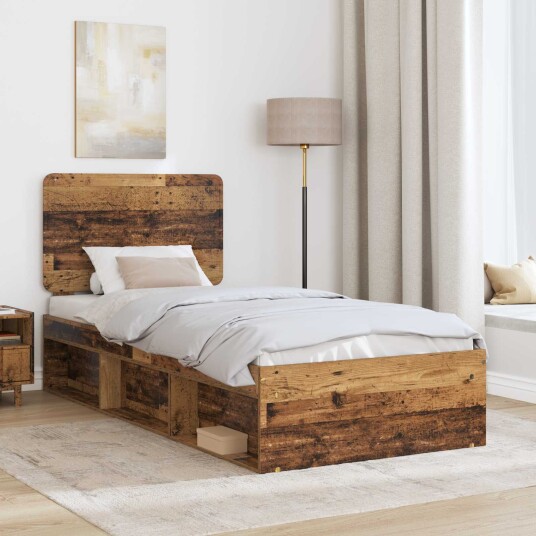  Sengestamme med hodegjerde Gammelt tre 90 x 190 cm Massiv furu