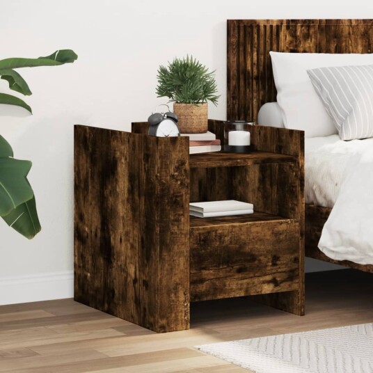 Nattbord røkt eik 45x50x50 cm konstruert tre 848280 Nattbord røkt eik 45x50x50 cm konstruert tre 848280