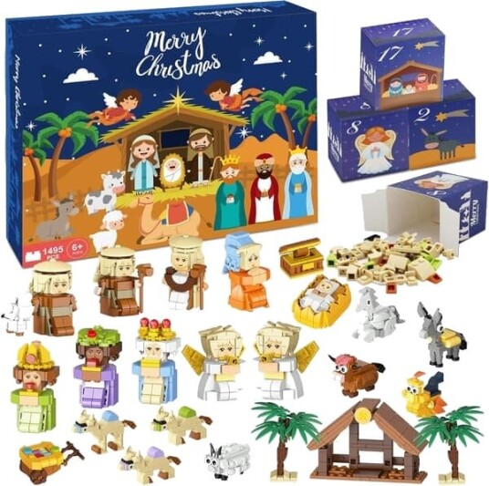 2025 Julekrybbe Adventskalender Byggesett   24 Dager Nedtelling til Jul med Kristen Scene Religiøs Lego kompatibel Gave for Barn 6+