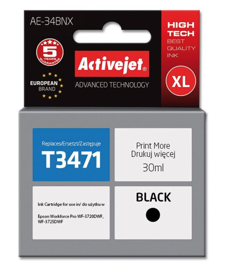 Activejet Ae-34Bnx Høyt (Xl) Utbytte Sort Pigmentbasert Blekk 30 Ml 1 Stykker Enkeltpakke