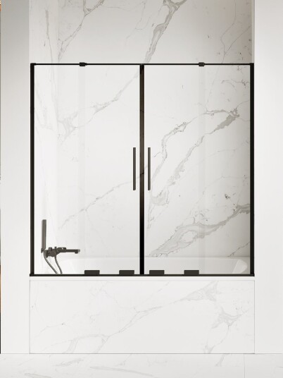 SMART Badekarvegg med doble skyvedører | Sort Matt 160x150