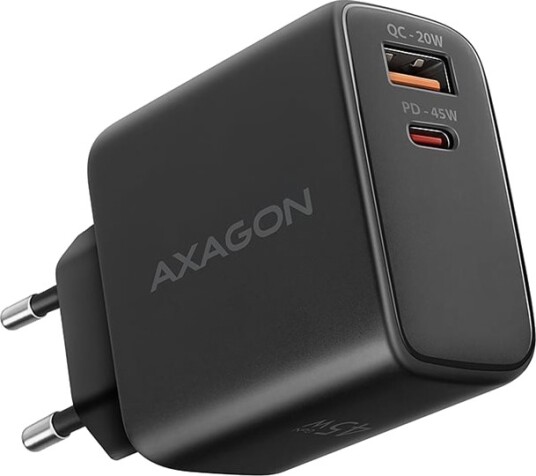 Axagon Acu-Pq45 - Strømadapter - 45 Watt - 1.2 A - Pd 2.0, Pd 3.0, Qc 2.0, Qc 3.0, Qc 4.0+, Huawei Fast Charge, Scp, Pd/Pps, Afc, Sfc, Sfc 2.0, Pe+, Pe 2.0+ - 2 Utgangskontakter (Usb-Type A, Usb-C) - Svart