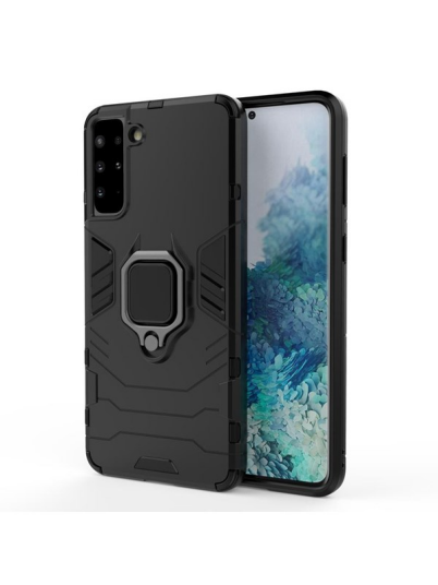 Hurtel Ring Armor Tough Hybrid Case Cover + Magnetic Holder for Samsung Galaxy S22 + Black