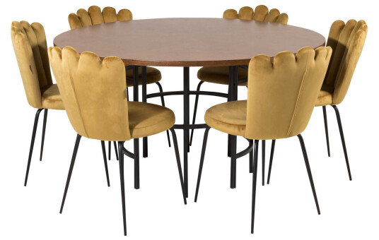Venture Design Copenhagen & Limhamn spisegruppe Brun/gul 6 st stoler & bord 140 cm