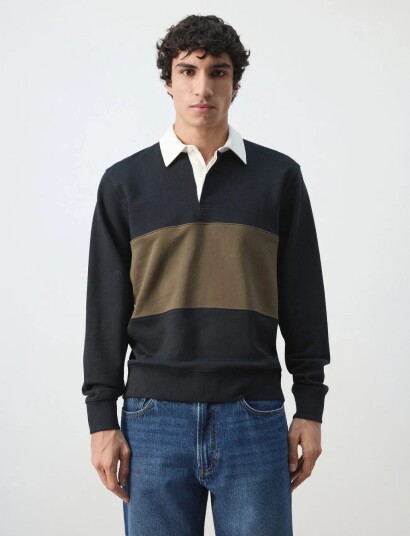 Mango 100% Cotton Polo Sweatshirt Navy M Mango 100% Cotton Polo Sweatshirt Navy M