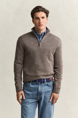 Gant Extrafine Merino Wool Half Zip   Brown   S