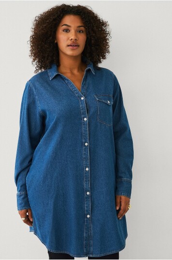Ellos Plus Collection Lang denimskjorte Blå