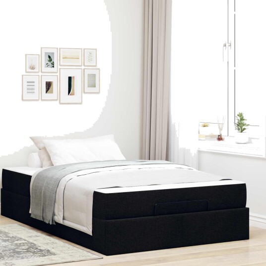  Sengeramme med madrass 2 pcs Svart stoff