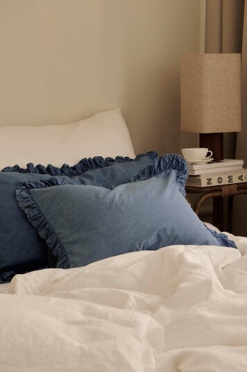 Ellos Home   Putetrekk Denim Frilled   Blå