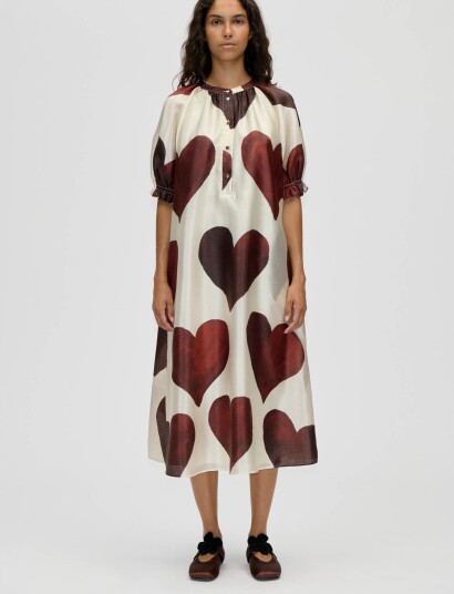 STINE GOYA Flat Textured Poly Front Placket Long Dress Red XS