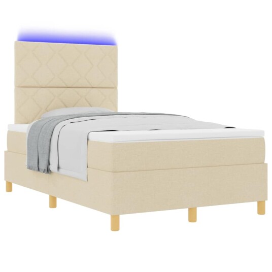Sengebunn med madrass & LED Krem 120x200 cm Stoff