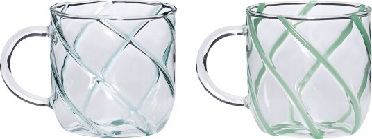 Hübsch Kiosk Glass Mugs Swirl Green Set Of 2 GREEN H:10 Hübsch Kiosk Glass Mugs Swirl Green Set Of 2 GREEN H:10