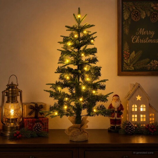 vidaXL Mini juletre 60 cm 25 LED-lys Varmhvit PVC og PE Grønn