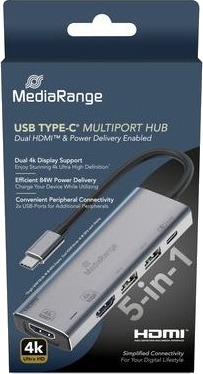 Mediarange Mrcs511 Usb Type C Hdmi Usb 2.0 Type A Usb Type C 480 Mbit/S 60 Hz 3840 X 2160 Sølv Mediarange Mrcs511 Usb Type C Hdmi Usb 2.0 Type A Usb Type C 480 Mbit/S 60 Hz 3840 X 2160 Sølv