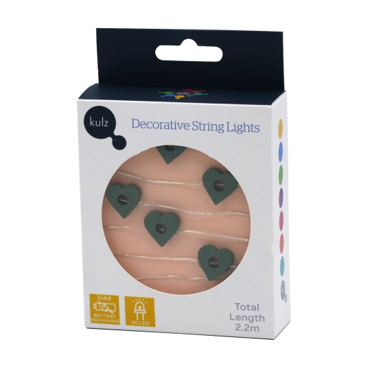 KULZ DECO STRENGLYS 20 LED, GRØNN HJERTE
