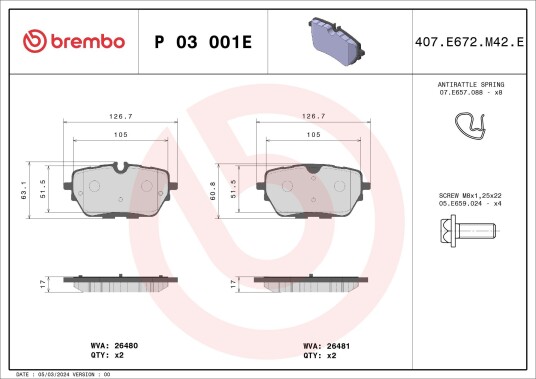 Bremseklosser BREMBO P 03 001E