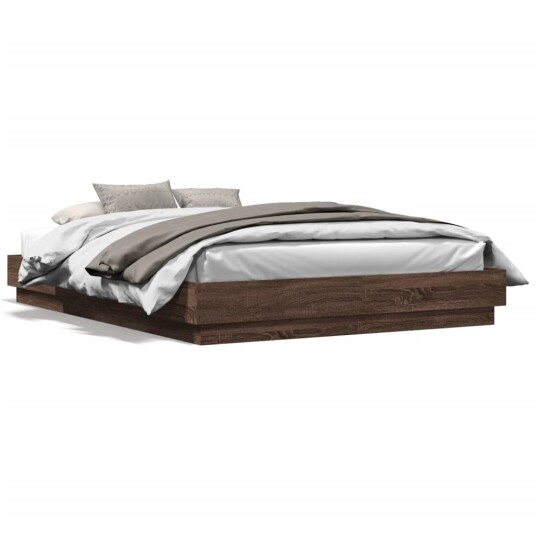 Sengeramme med LED-lys brun eik 150x200 cm 8721012275270
