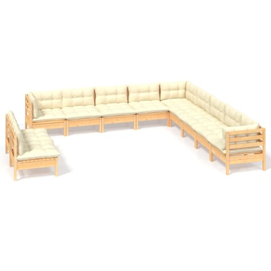  Hagesofagruppe med kremhvite puter 11 deler heltre furu 3096851