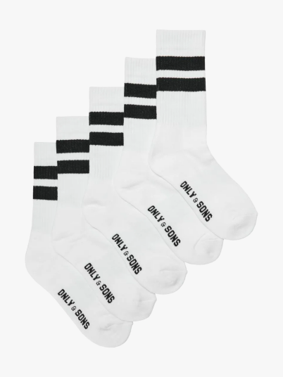 Only & Sons Rody Stripe Tennis Sock 5 Pack Hvit 39-42