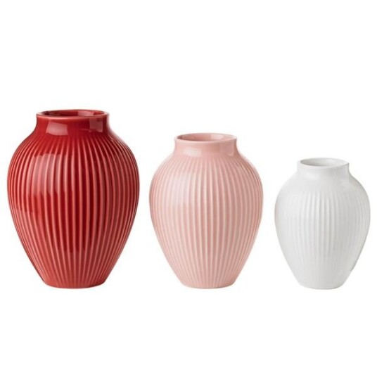 Knabstrup Keramik Vase riller 3 stk bordeux/rosa/hvit