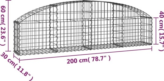 vidaXL Gabionkurv buet 200x30x40/60 cm galvanisert jern