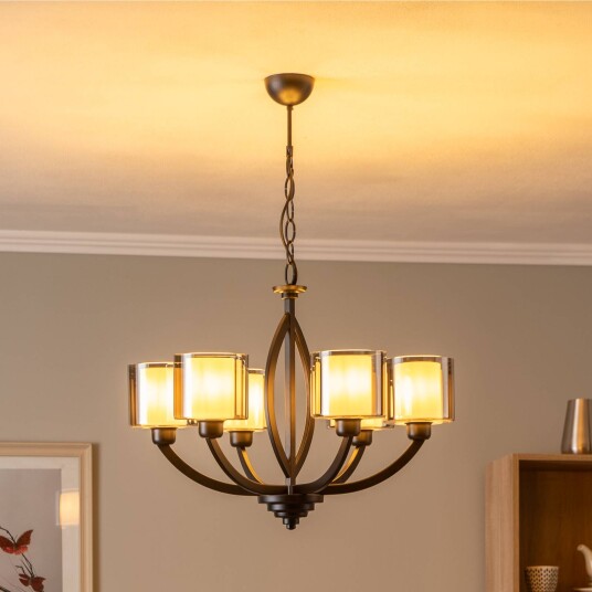 Avonni Lysekrone AV-7002-1876-6BSY med glass-skjermer
