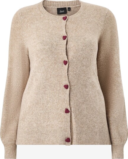 Zizzi Kardigan Mcomfy L/S Heart Cardigan Beige