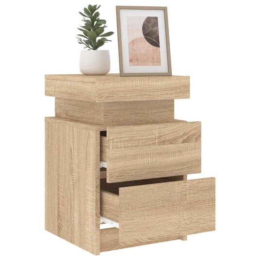  Nattbord med LED 2 stk sonoma eik 35x39x55 cm 8721012253384