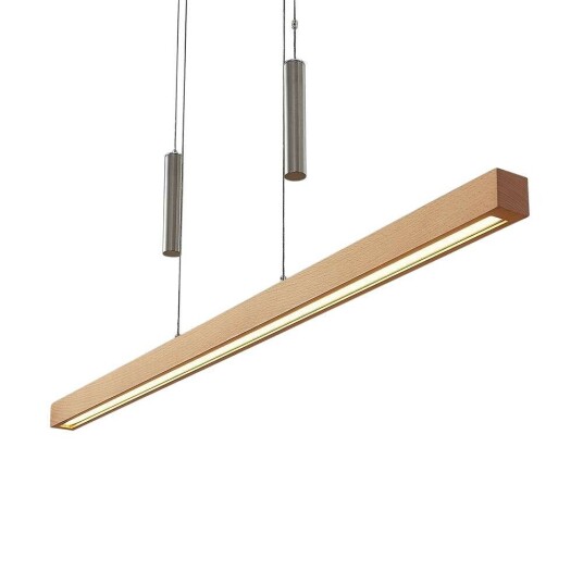 Lucande LED-pendellampe i bjelkeform Pia tre bøk Lucande LED-pendellampe i bjelkeform Pia tre bøk