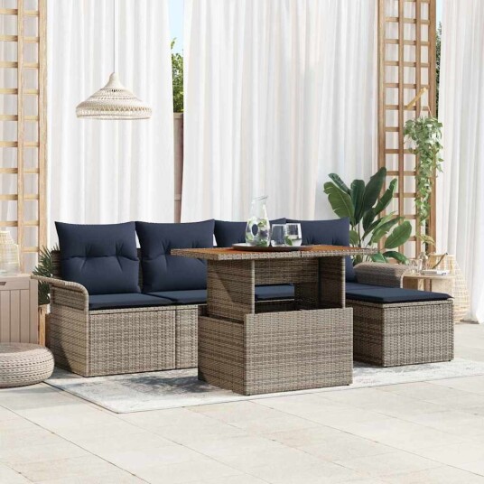 vidaXL Hagesofa Set med pute med lagring 6 pcs grå og marineblå