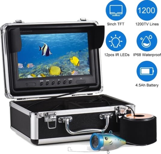 1200TVL Undervannsfiskekamera Fiskefinner med 12 IR LED-er 7-tommers/9-tommers LCD-skjerm 15M/30M/50M Kabel IP68 Vanntett for Hav Innsjø Båt Isfiske