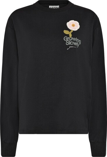 Ganni T Shirt With Rose Grey L