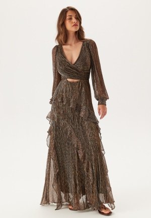FOREVER NEW Spencer Plisse Ruffle Midi Bronze 36 FOREVER NEW Spencer Plisse Ruffle Midi Bronze 36