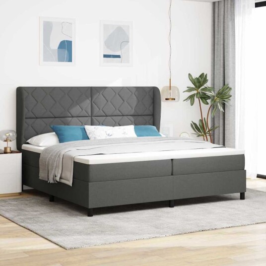 Sengebunn med madrass Mørkegrå 200x200 cm Stoff