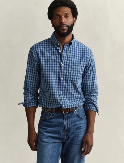 GANT Reg Indigo Check Shirt   Blue   XXXL
